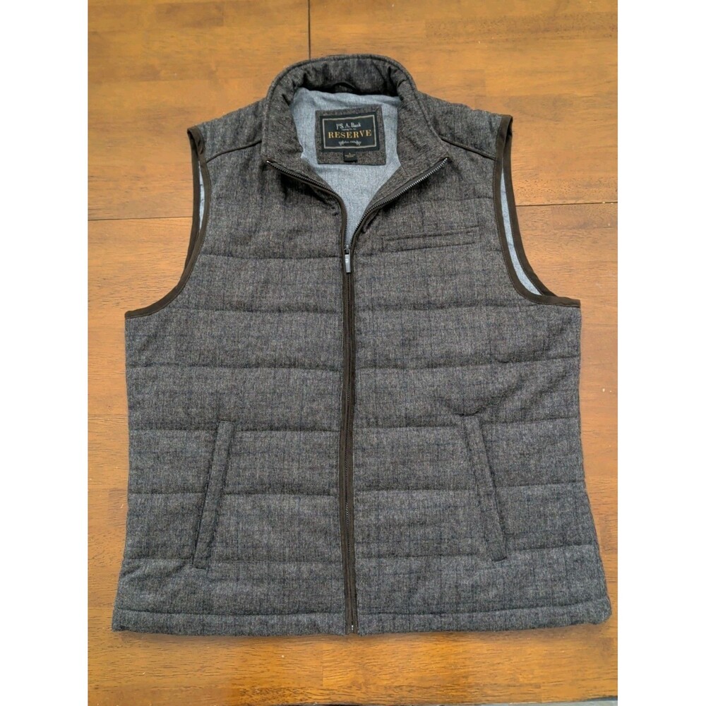Jos a Bank Reserve BROWN Quilted Full Zip Vest Wool Blend  MENS Size Large EUC
